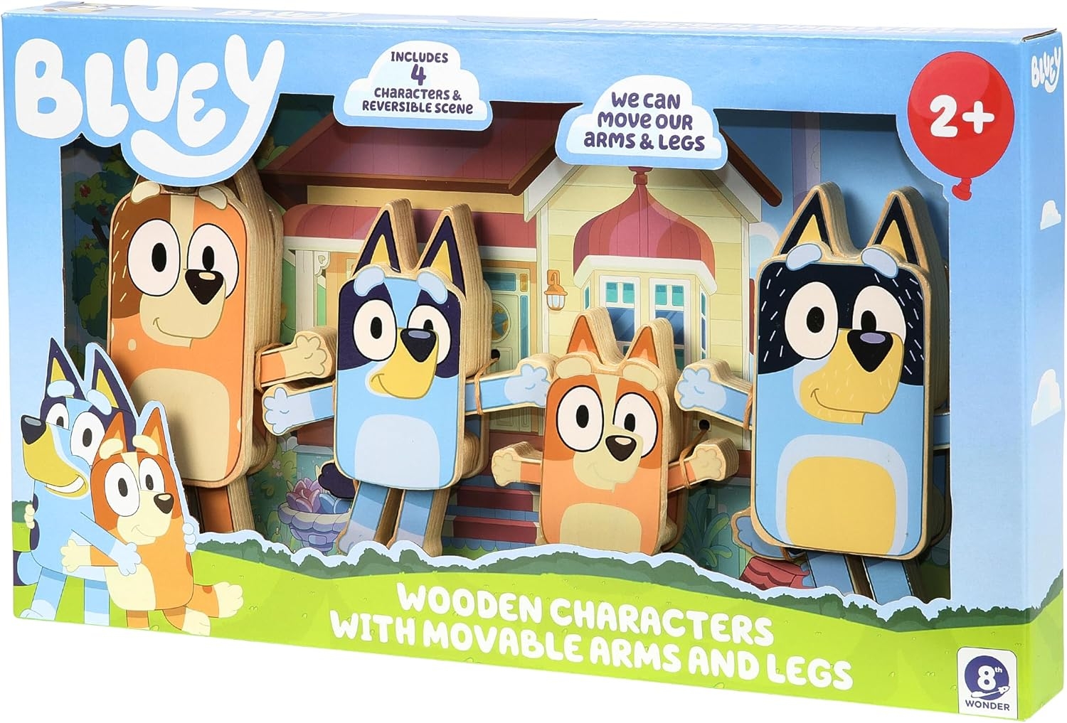 Bluey Characters Wooden Figures Set of 4, Toddler Toys with Bingo, Chilli, Bandit