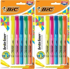 BIC Brite Liner Highlighters, Chisel Tip, 5-Count Assorted Colors Pack of 2