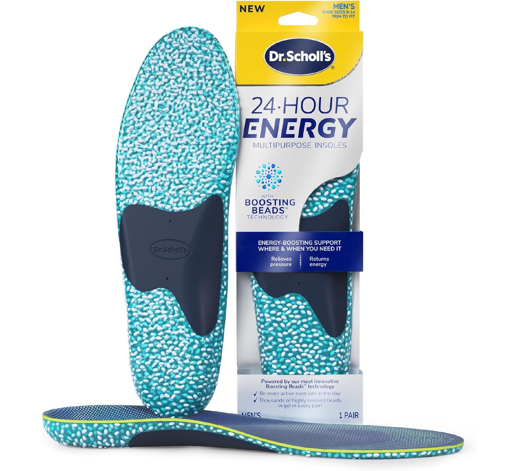 Dr. Scholl's 24-Hour Energy Insoles, Memory Foam & Gel Insert, Men's Size 8-14