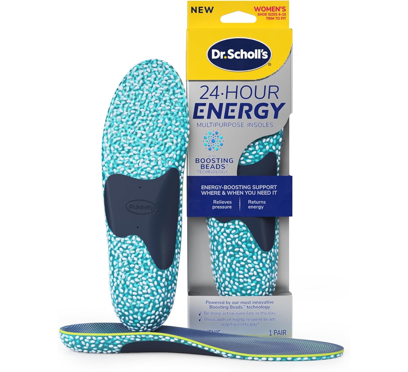 Dr. Scholl's 24-Hour Energy Insoles, Relieves Foot Pressure, Women's 6-10, 1 Pair