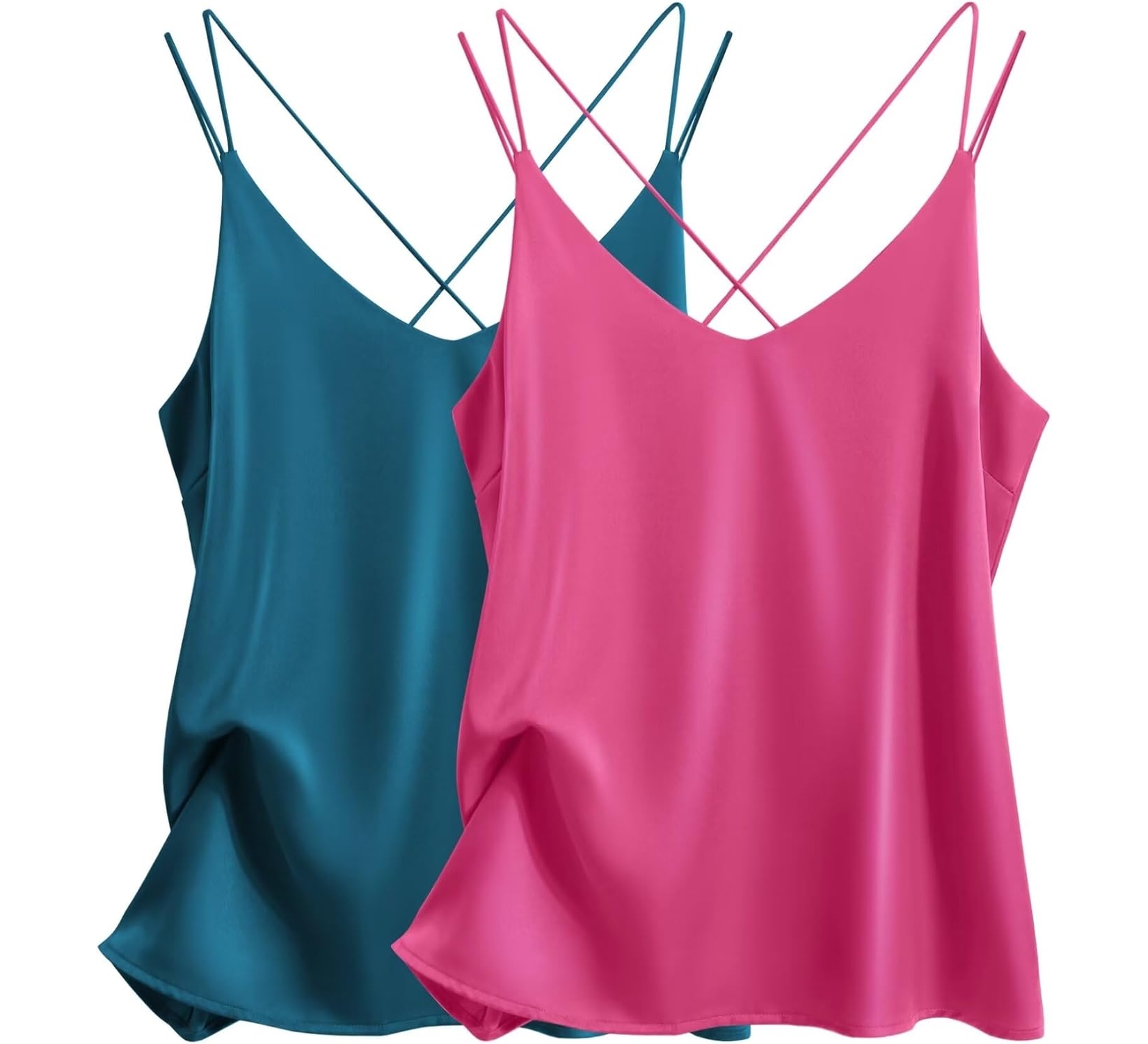 Ekouaer Women's 2-Pack Silk Satin Camisole Tank Top V Neck, Sexy Cross Back