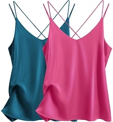 Ekouaer Women's 2 - Pack Silk Satin Camisole Tank Top V Neck, Sexy Cross Back