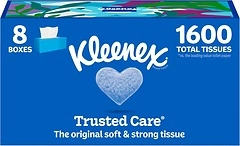 Kleenex Trusted Care Facial Tissues, 8 Flat Boxes, 200 Tissues per Box, 2-Ply