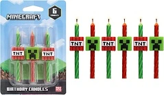 Minecraft Birthday Cake Candles, Red & Green Striped, 6 Count, Cake Decorations