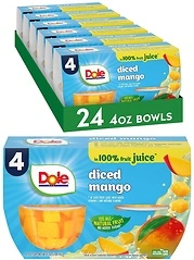 Dole Diced Mango in 100 Fruit Juice - Dole Fruit Bowls - 4 oz Bowls - 24 Pack