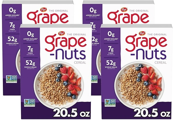 Post Grape Nuts Original Breakfast Cereal, Whole Grain, 20.5 oz, 4 Pack