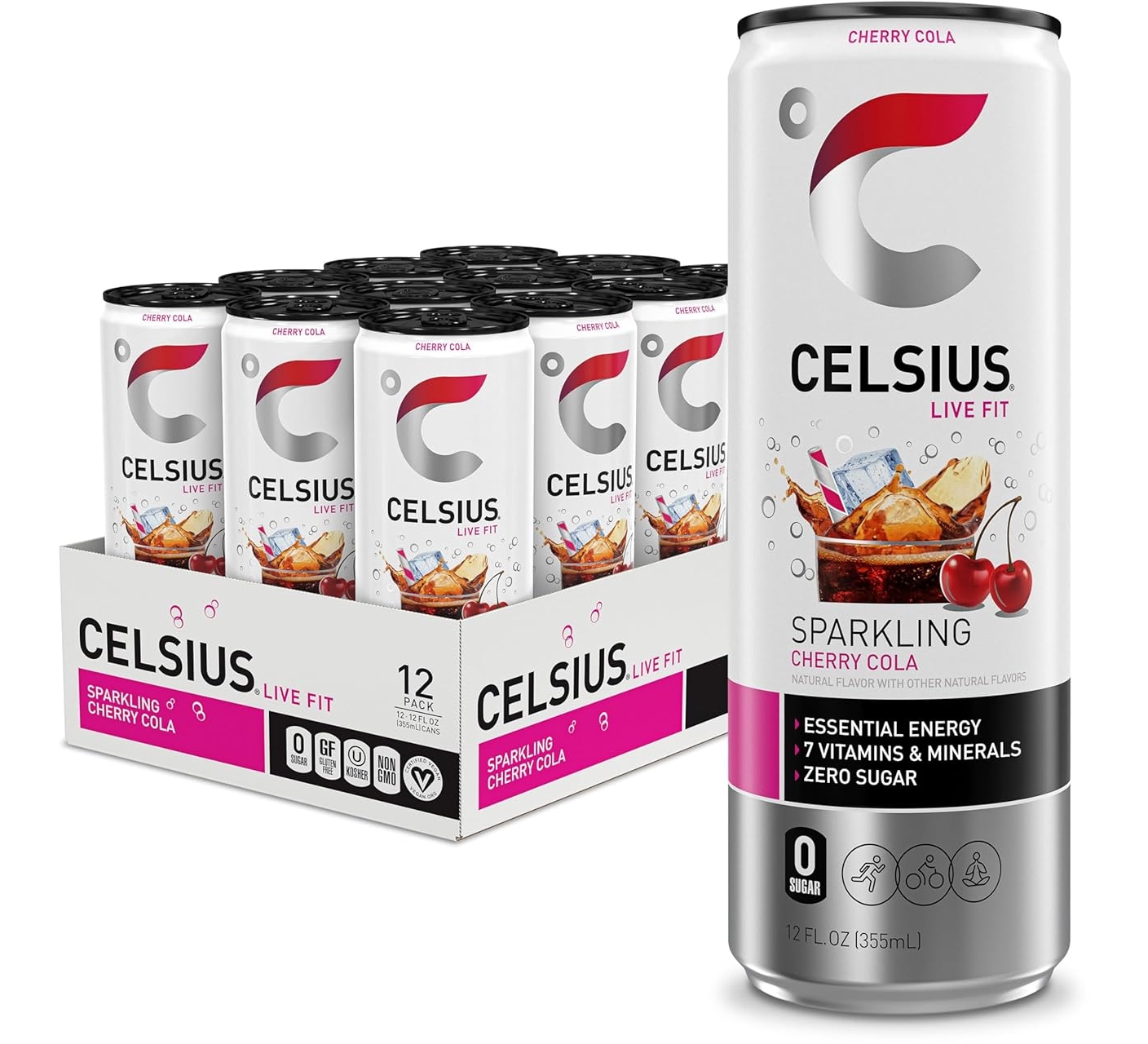 CELSIUS Sparkling Cherry Cola, Sugar Free Energy Drink, 12 Fl Oz (Pack of 12)