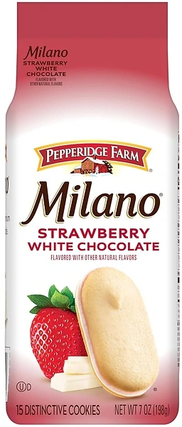 Pepperidge Farm Milano White Chocolate Strawberry Flavored Cookies, 7 Oz Bag