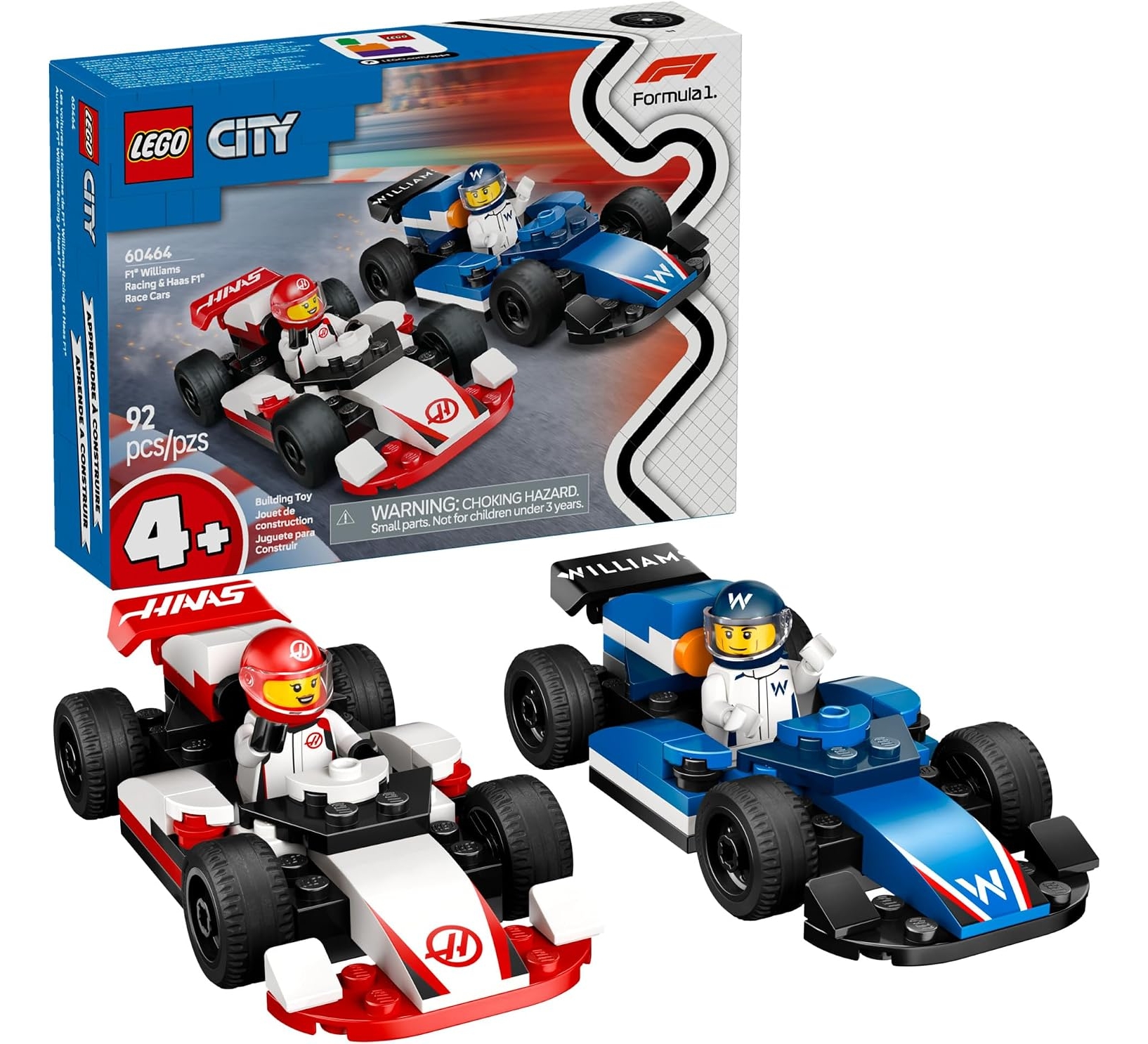 LEGO City F1 Williams Racing & Haas F1 Race Car Toys - Building Toy Set for Kids