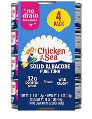 Chicken of the Sea Wild Caught Solid White Albacore, No Drain, 4 oz Cans, 4 Count