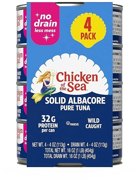 Chicken of the Sea Wild Caught Solid White Albacore, No Drain, 4 oz Cans, 4 Count