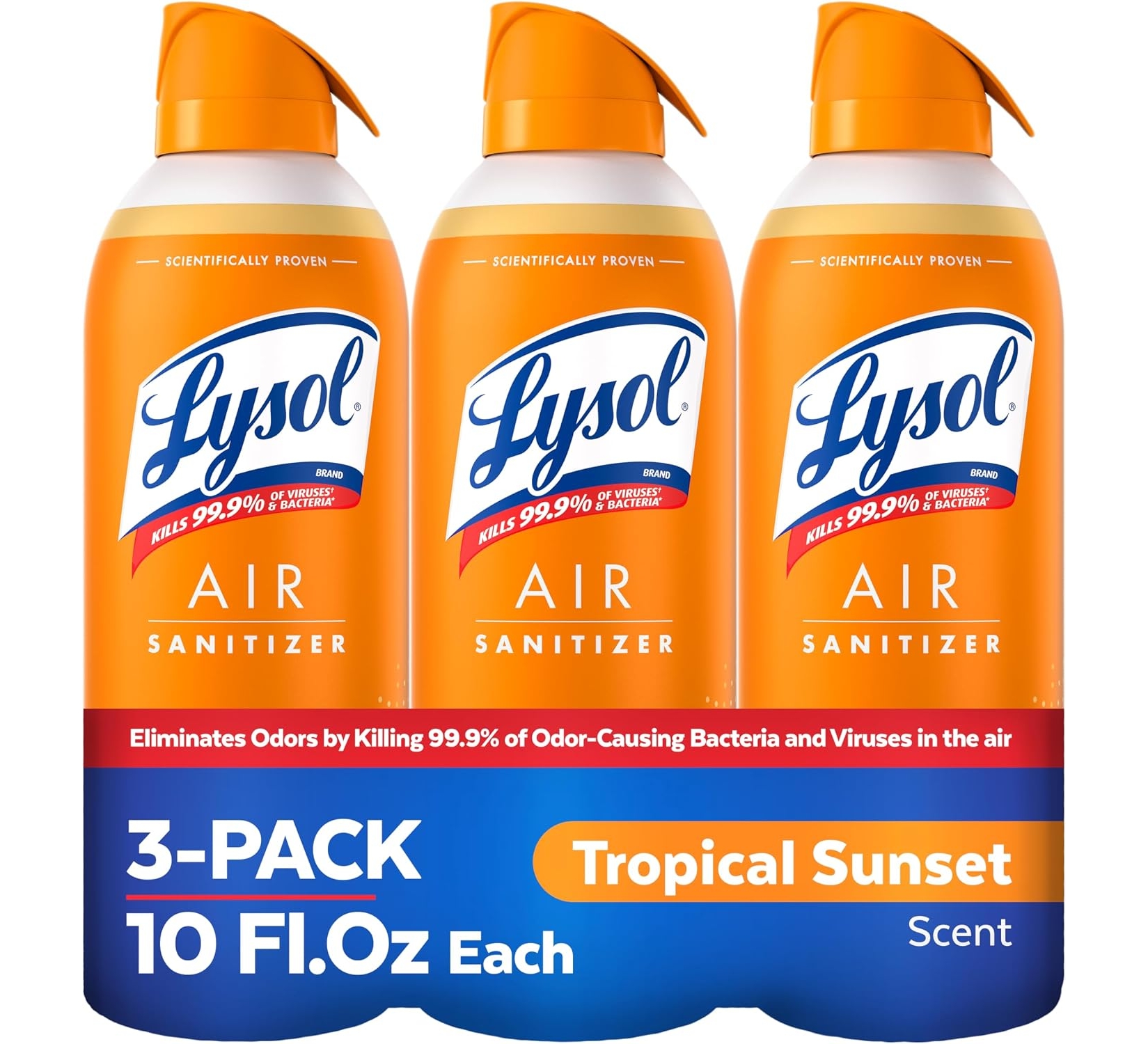 Lysol Air Sanitizer Spray, Bacterial Odor Eliminator, Tropical Sunset, 10 oz, 3 Pack