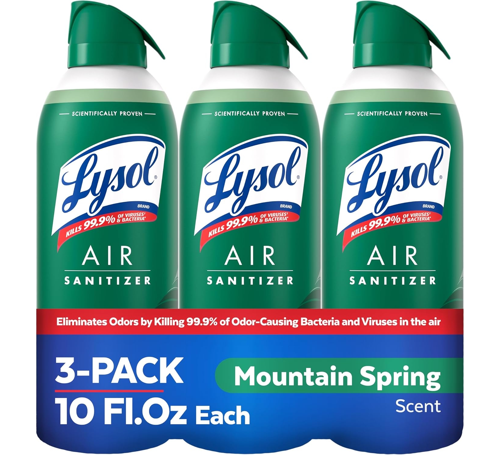 Lysol Air Sanitizer Spray, Bacterial Odor Eliminator, Mountain Spring, 10 oz, 3 Pack