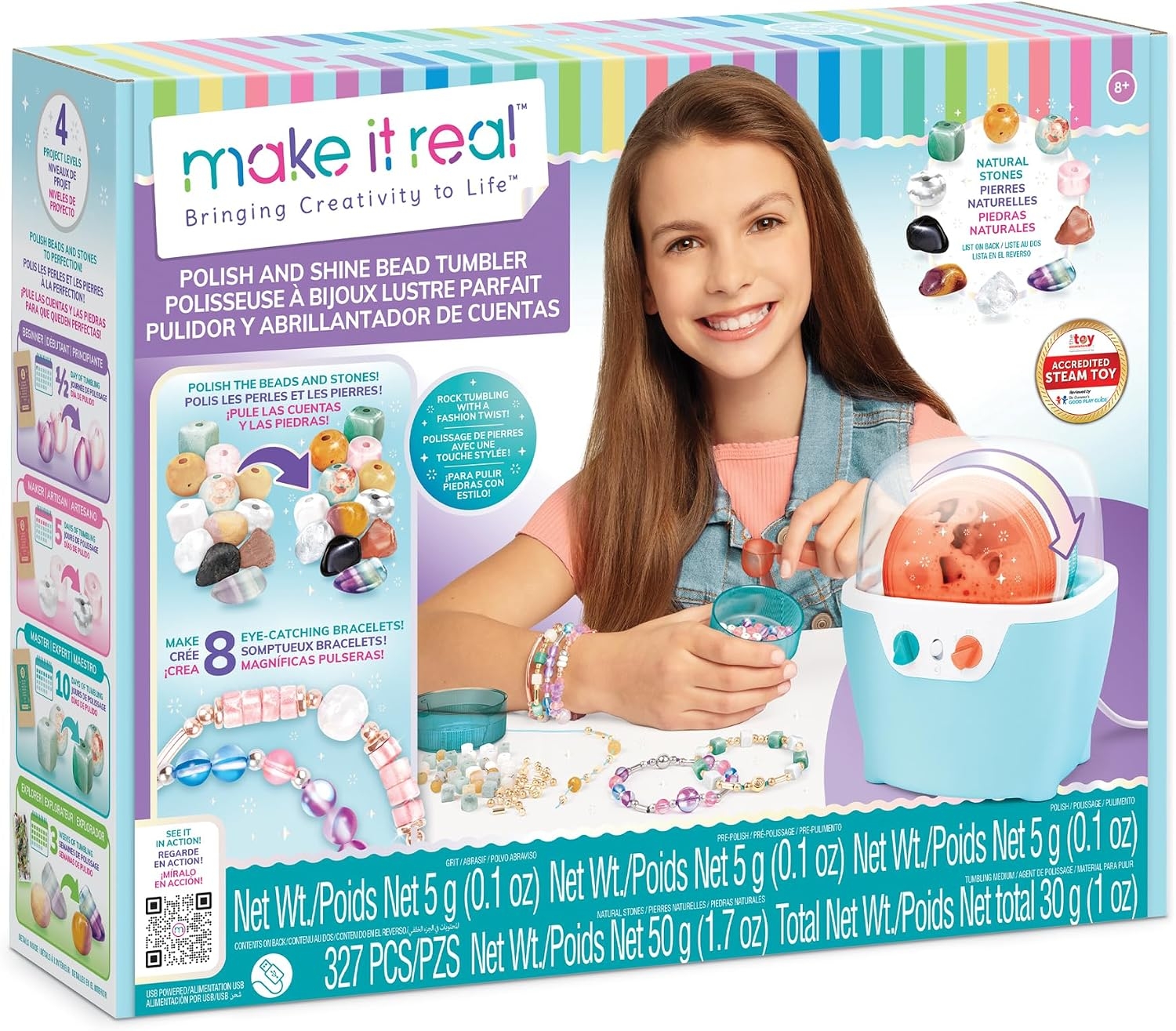 Make It Real: Rock Tumbler & Polish-Shine Bead Tumbler – 327pc Jewelry Craft Kit