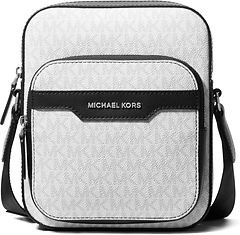 Michael Kors Hudson Double Zip Mini Flight Bag, Silver Tone - Hardware/Bright White