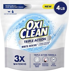 OxiClean Triple Action White Revive Laundry Whitener, 4 lbs, Stain Remover Powder