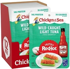 Chicken of the Sea Frank's RedHot Light Tuna, 2.5 oz Packets, 12 Count