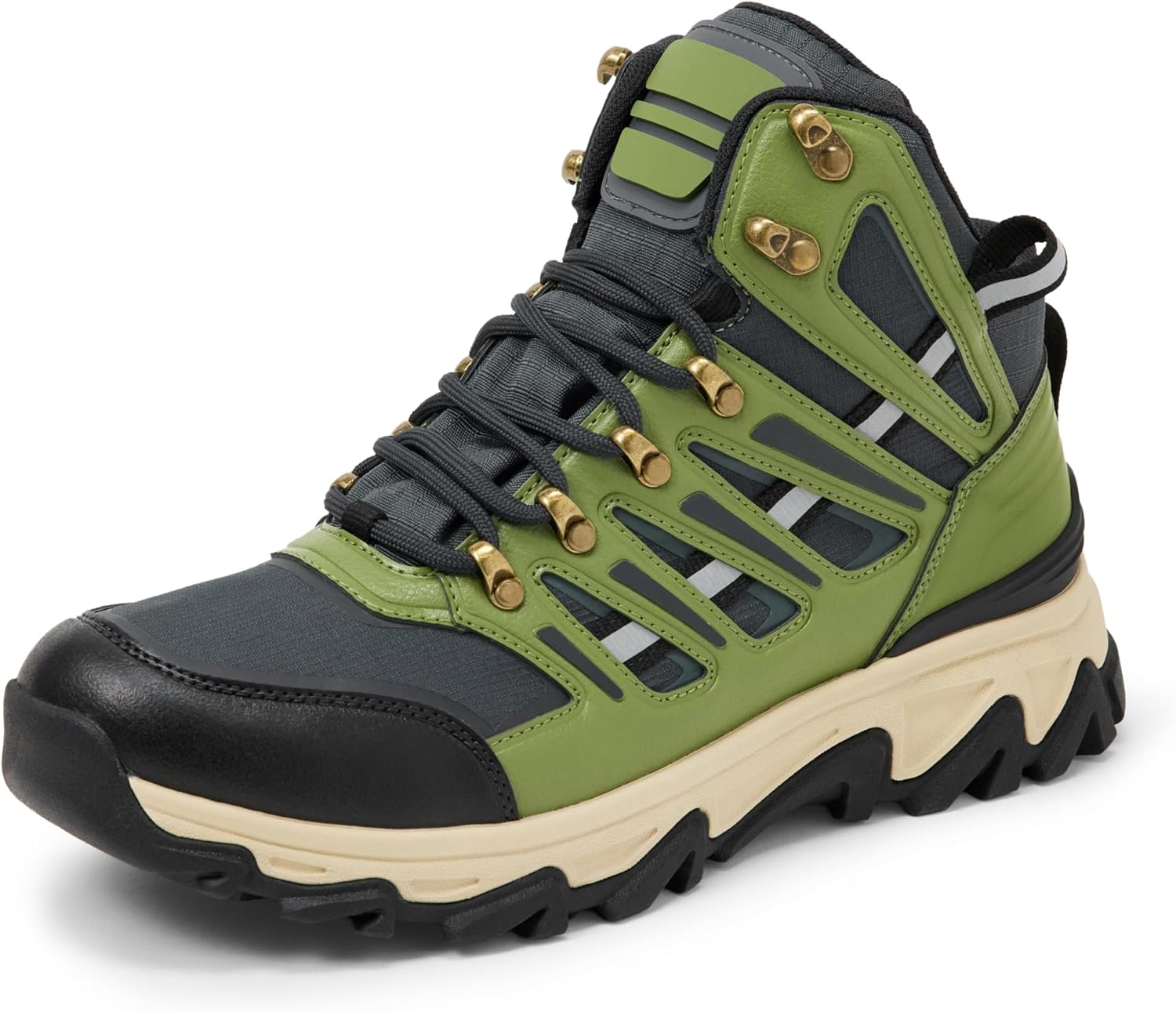 Amazon Essentials Men's Waterproof Hiking Boot, Memory Foam Insole, Dark Grey/Olive