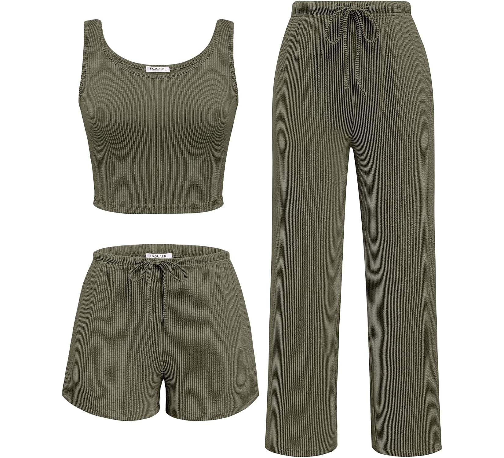 Ekouaer Women's 3 Piece Lounge Set, Soft Knit Summer Outfit with Pocket