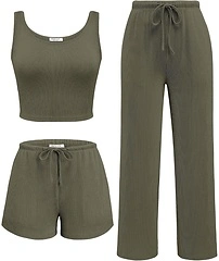 Ekouaer Women's 3 Piece Lounge Set, Soft Knit Summer Outfit with Pocket