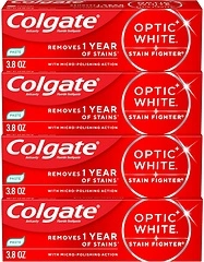 Colgate Optic White Stain Fighter Clean Mint Toothpaste, 4 Pack, 3.8 OZ