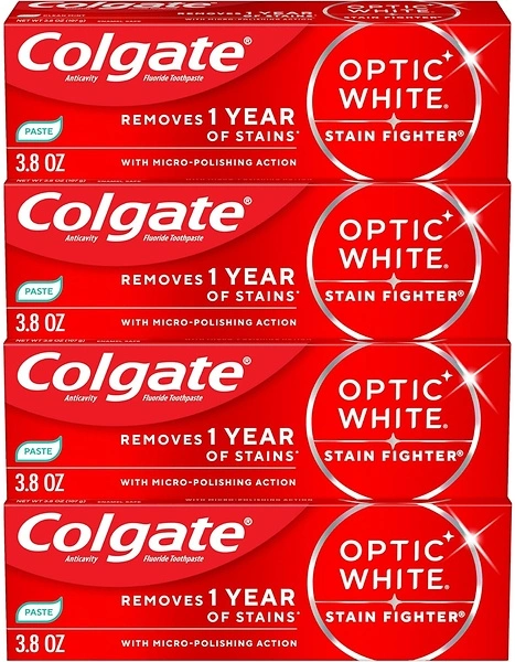 Colgate Optic White Stain Fighter Clean Mint Toothpaste, 4 Pack, 3.8 OZ