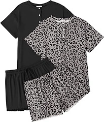 Ekouaer 2 Pack Women's Pajama Sets, Short Sleeve Sleepwear Top with Shorts, S-XXL