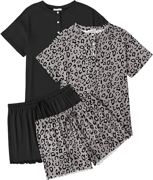 Ekouaer 2 Pack Women's Pajama Sets, Short Sleeve Sleepwear Top with Shorts, S-XXL
