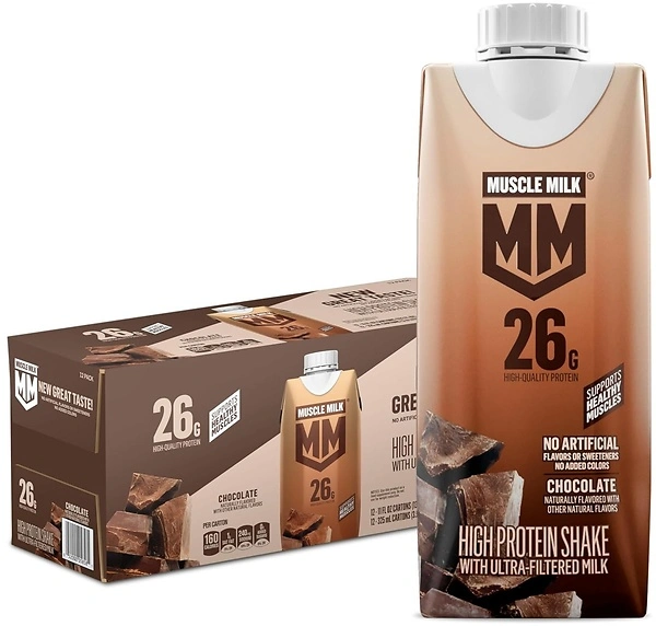 Muscle Milk High Protein Shake, Chocolate, 11 fl oz, 12 Pack, 26g Protein, 3g Sugar
