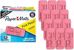 Paper Mate Pink Pearl Erasers, 12 Count - Latex Free and Smudge Resistant