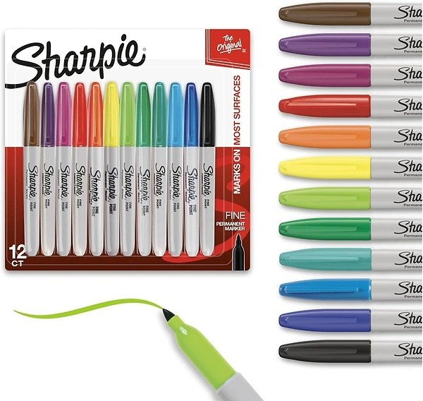 Sharpie Permanent Markers, Fine Tip, 12 Count - Quick Drying, Fade Resistant