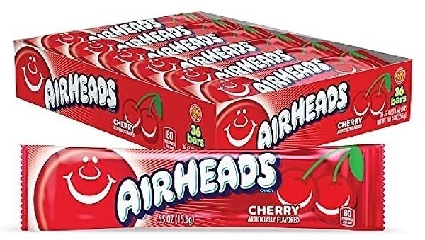 Airheads Full-Size Candy Bars, Cherry, 36 Count Box