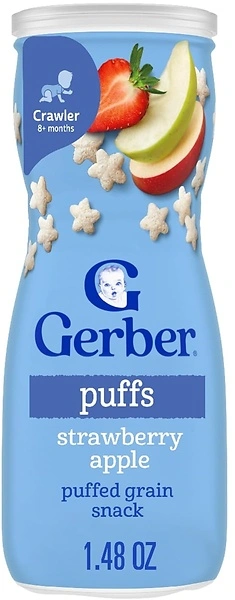 Gerber Stage 3 Baby Snacks, Strawberry Apple Puffs, Puffed Grain Snack, 6-Pack