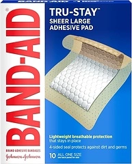 BAND-AID Brand Tru-Stay Sheer Adhesive Pads, Large Size, 10 Count
