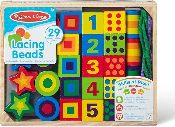 Melissa & Doug Deluxe Wooden Lacing Beads - 27 Beads and 2 Laces