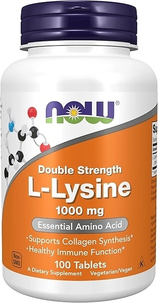 NOW Foods L-Lysine Hydrochloride 1,000 mg, Double Strength, 100 Tablets