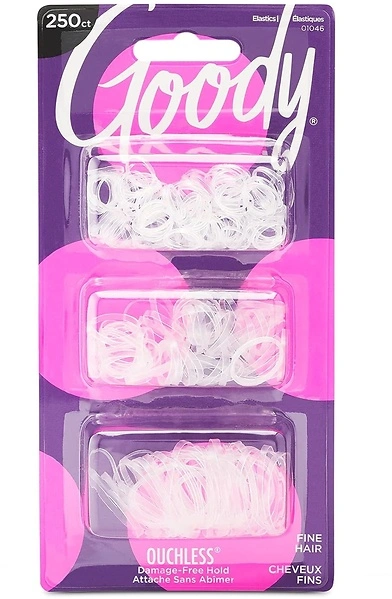 Goody Ouchless Polyband Hair Ties, 250 Ct, Clear, Ultra-Strong Hold Hair Bands