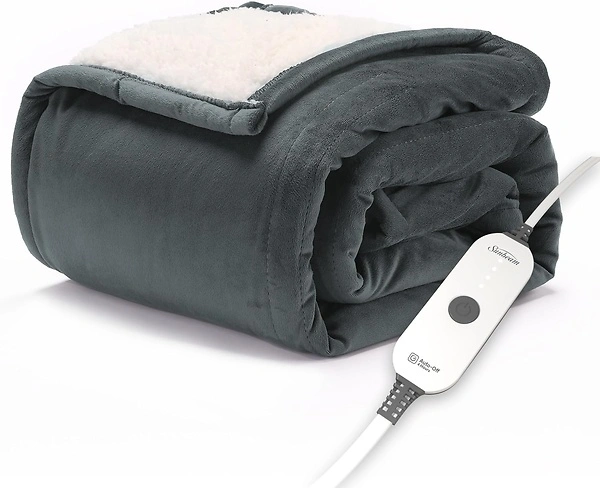 Sunbeam Electric Throw Heated Blanket, 4 Heat Settings, Night Fog Color, 50" x 60"