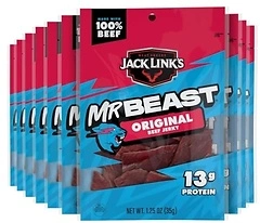 Jack Link's x MrBeast Original Beef Jerky, 10 Pack, 1.25 oz Bags, 13g Protein
