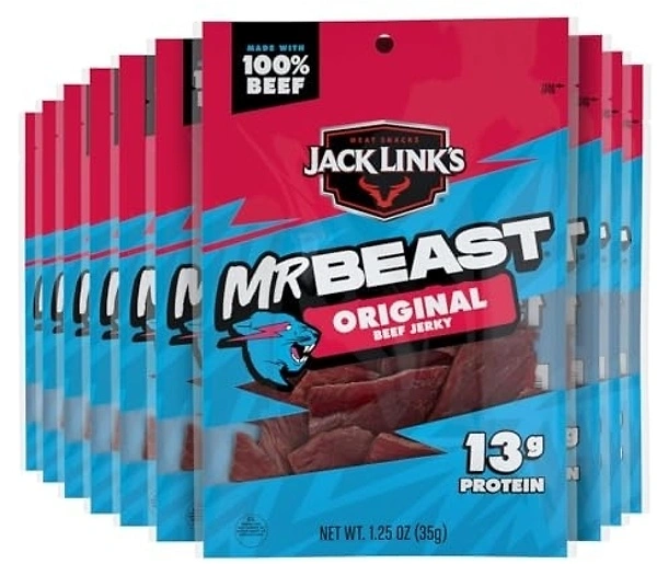 Jack Link's x MrBeast Original Beef Jerky, 10 Pack, 1.25 oz Bags, 13g Protein