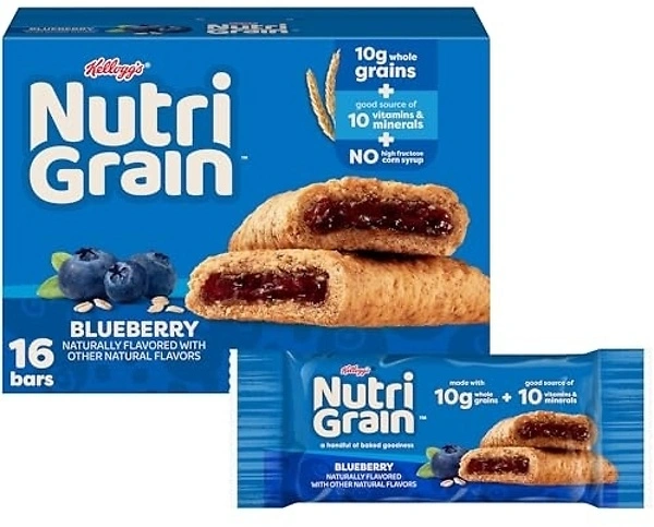 Nutri-Grain Breakfast Bars, 10g Whole Grains, Blueberry, 16 Bars, 20.8oz Box