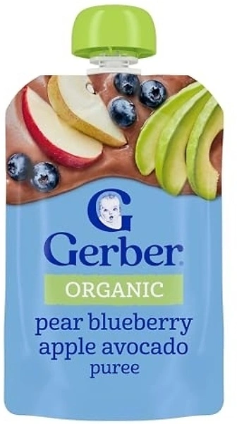 Gerber Stage 2 Organic Pear Blueberry Apple Avocado, 12 Pack