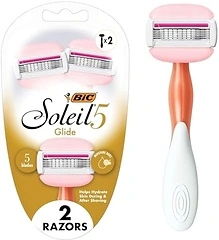 BIC Soleil 5 Glide Women's Disposable Razors, 5-Blade, Smooth Glide, 2-Pack