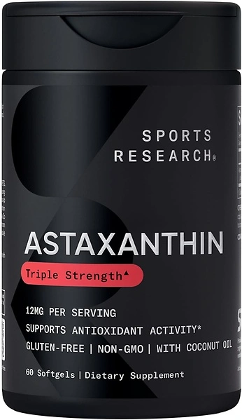 Sports Research Triple Strength Astaxanthin 12mg w/Organic Coconut Oil, 60 Softgels