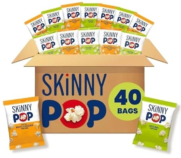 SkinnyPop Popcorn, Original & Dairy-Free White Cheddar Variety Pack, 40 Count