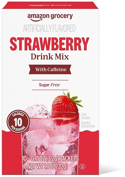 Amazon Grocery, Strawberry Drink Mix with Caffeine, 10 packets, 1.1 Oz