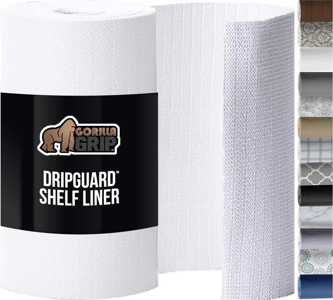 GORILLA GRIP DripGuard Non-Adhesive Shelf Liner, 12x120 Inch, White