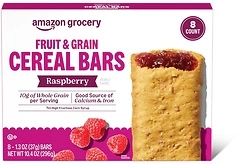 Amazon Grocery, Fruit & Grain Cereal Bars, Raspberry, 1.3 Oz, 8 Ct