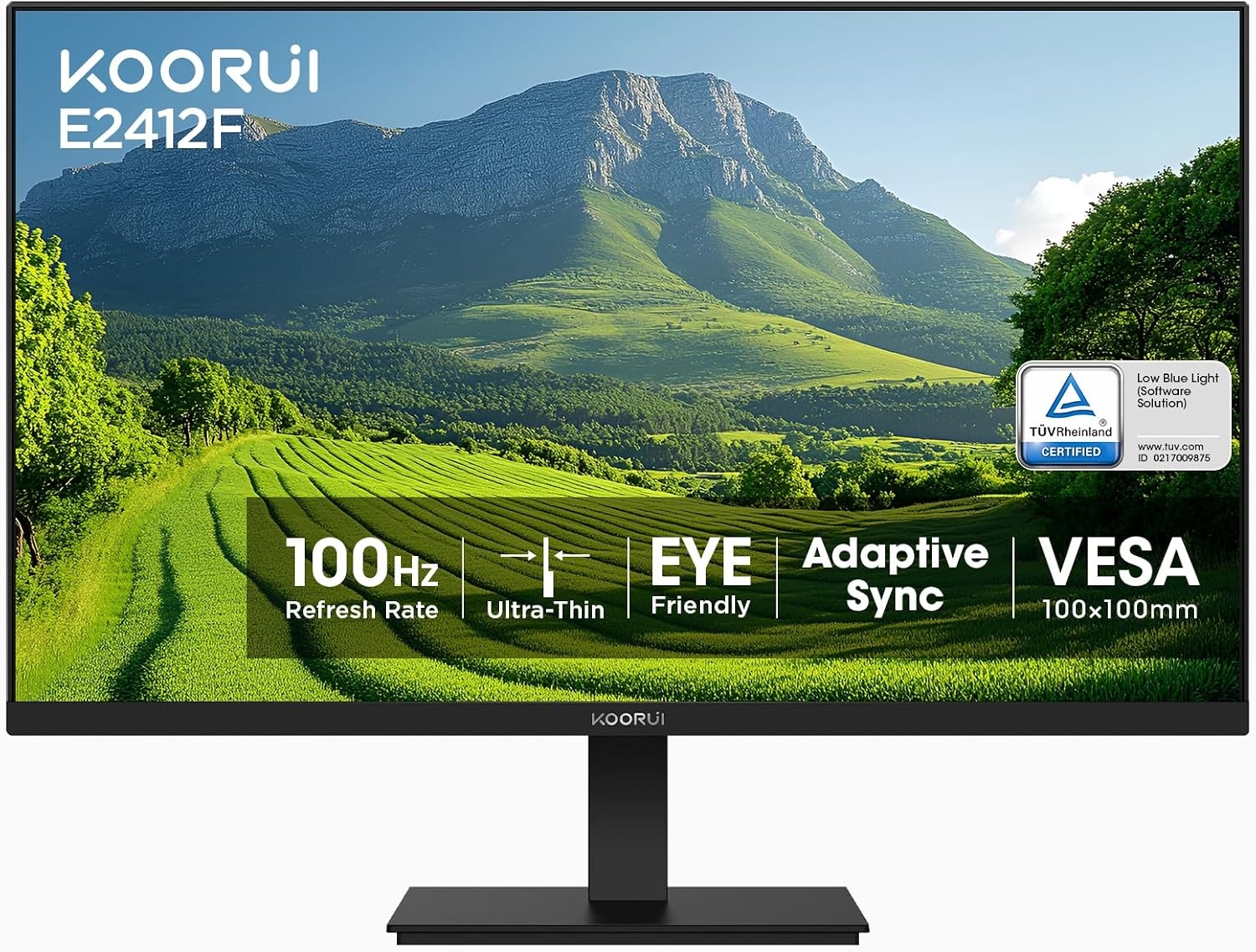 KOORUI 24-inch Full HD Monitor 1920 x 1080p 100Hz VA Display, Black, E2412F