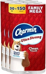 Charmin Ultra Strong Clean Touch Toilet Paper, 30 Family Mega Rolls 150 Regular Rolls